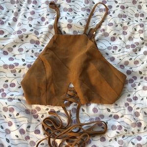Brown suede crop top with ties